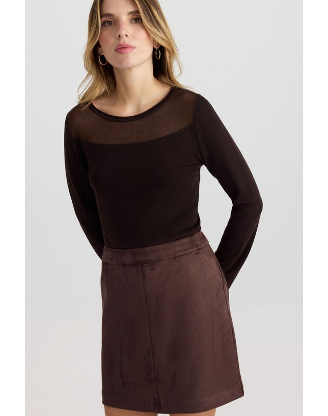 꼬르떼피엘 베로모다 스웨이드 이펙트 미니 스커트 9908757 MARRON OSCURO 초콜릿 착용컷