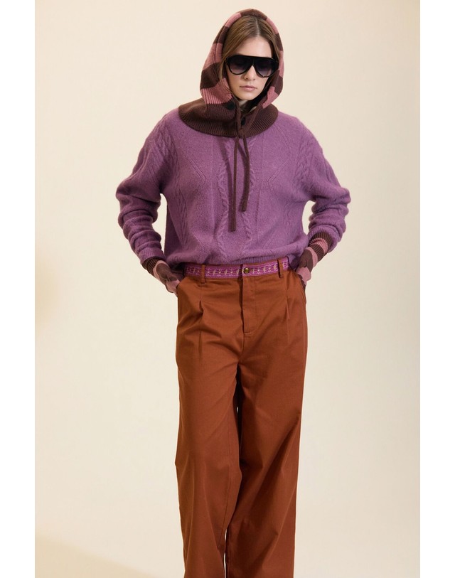 꼬르떼피엘 메이시 코튼 밴딩 플리츠 와이드 팬츠 6398316 NARANJA 브라운 착용컷