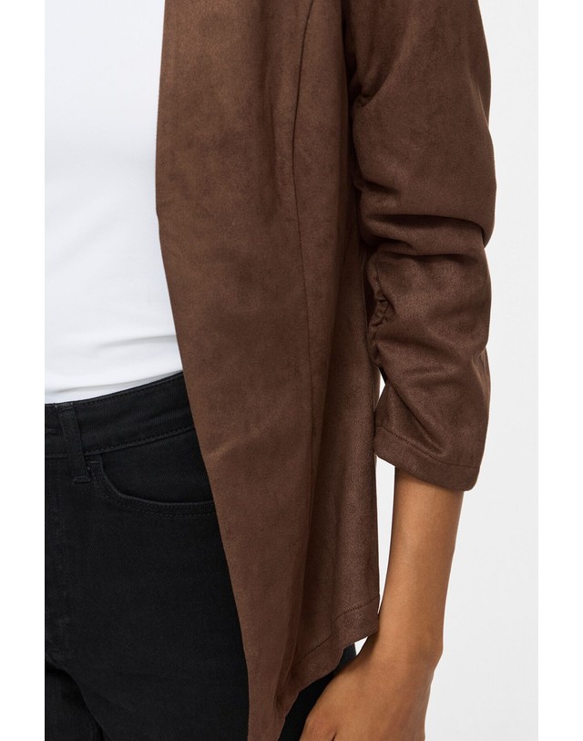 꼬르떼피엘 빌라 셔링 소매 스웨이드 블레이저 6434379 MARRON OSCURO 초콜릿 착용컷