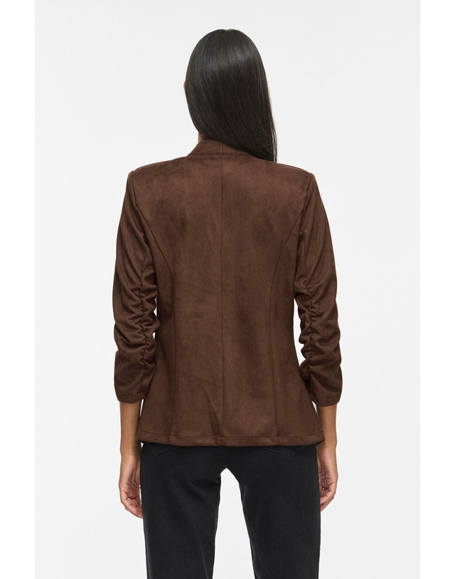 꼬르떼피엘 빌라 셔링 소매 스웨이드 블레이저 6434379 MARRON OSCURO 초콜릿 착용컷