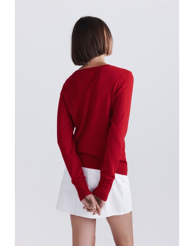 꼬르떼피엘 스프링필드 슬림핏 라운드넥 니트 스웨터 1334673 ROJO 레드 착용컷