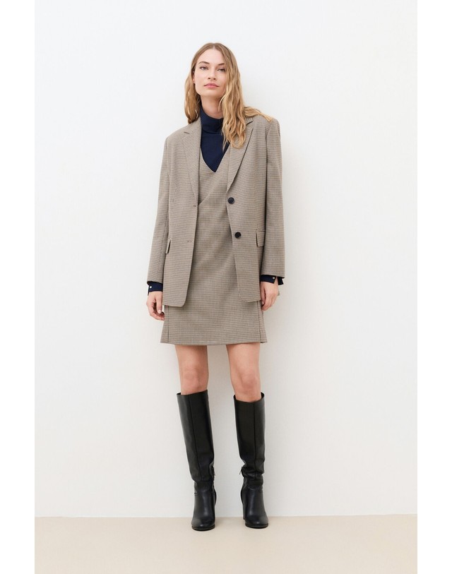 꼬르떼피엘 카롤 브이넥 민소매 체크 미니 원피스 6444078 BEIGE 베이지 착용컷