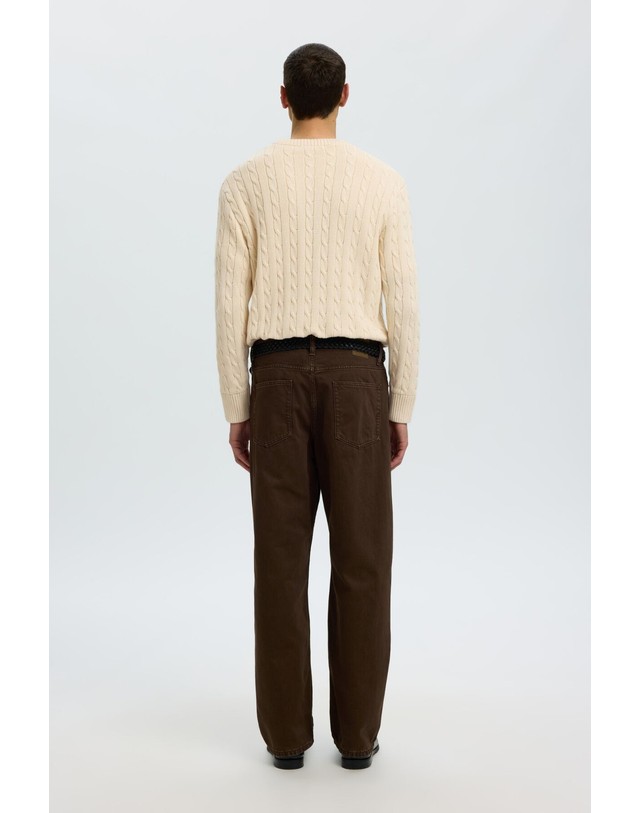 꼬르떼피엘 셀렉티드 순면 케이블 니트 라운드넥 스웨터 1890387 BEIGE 아이보리 착용컷