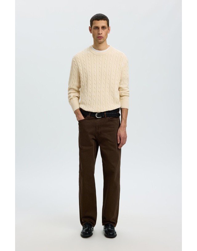 꼬르떼피엘 셀렉티드 순면 케이블 니트 라운드넥 스웨터 1890387 BEIGE 아이보리 착용컷