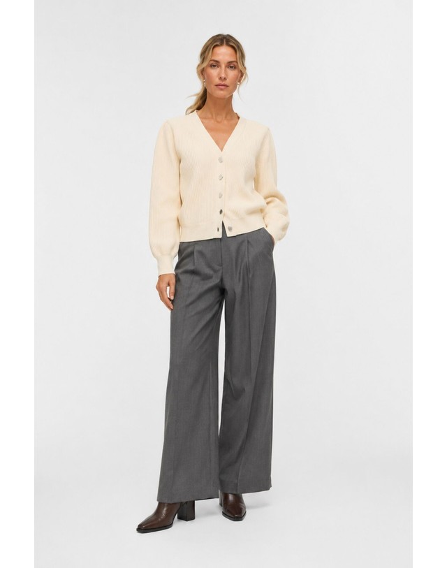 꼬르떼피엘 오브젝트 브이넥 메탈 버튼 골지 가디건 3764468 BEIGE 아이보리 착용컷