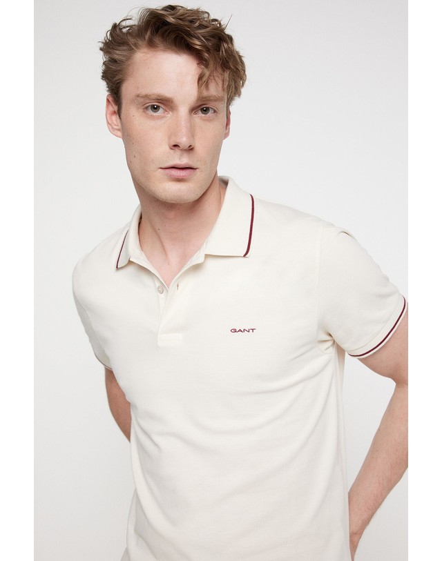꼬르떼피엘 간트 골지 트림 피케 반팔 폴로셔츠 3360392 BEIGE 아이보리 착용컷