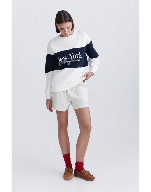 꼬르떼피엘 스프링필드 컬러블록 그래픽 라운드넥 맨투맨 1084266 BLANCO 멀티컬러 착용컷