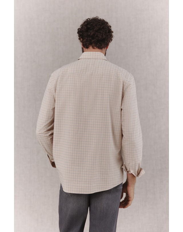 꼬르떼피엘 오오티오 체크 포플린 긴팔 셔츠 0754011 ESTAMPADO BEIGE 베이지 착용컷