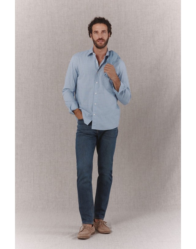 꼬르떼피엘 오오티오 체크 포플린 긴팔 셔츠 0754011 AZUL 블루 착용컷