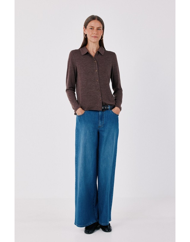 꼬르떼피엘 꼬르떼피엘 스트레치 버튼 긴팔 셔츠 6324500 MARRON OSCURO 초콜릿 착용컷