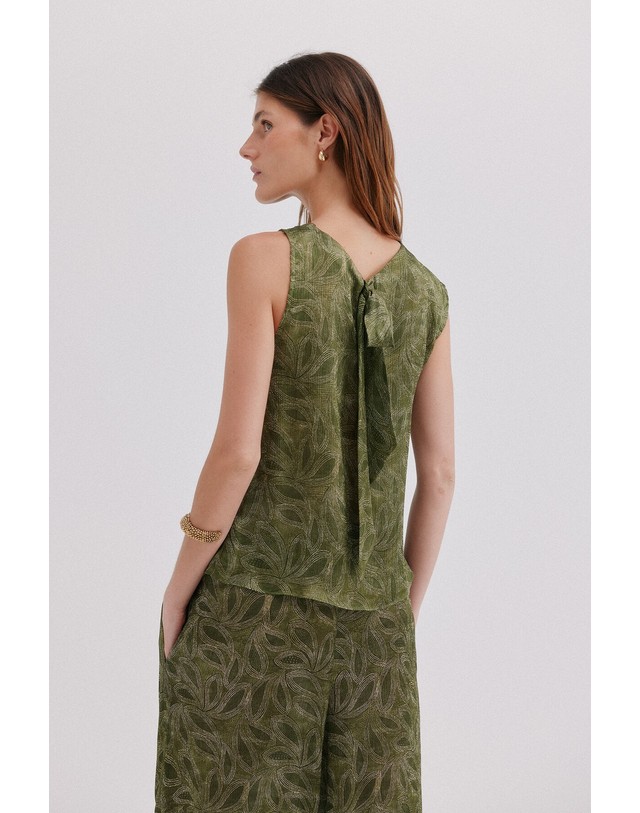 꼬르떼피엘 호스 인트로피아 비대칭 크로스 드레이프 민소매 탑 5874233 ESTAMPADO VERDE 카키 착용컷