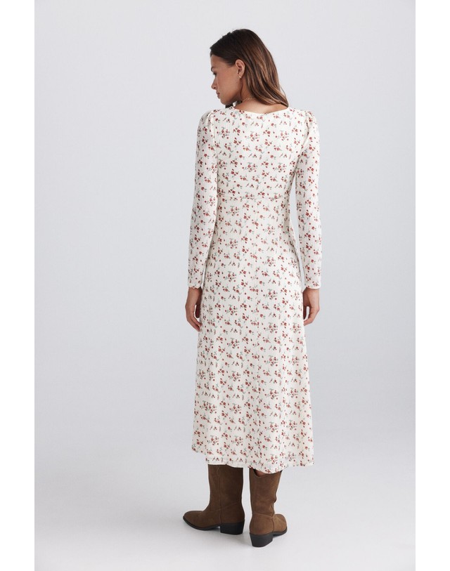 꼬르떼피엘 스프링필드 플로럴 프린트 긴팔 미디 원피스 8954957 BEIGE 아이보리 착용컷