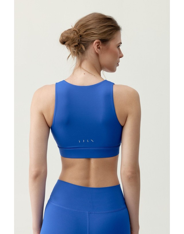 꼬르떼피엘 본리빙요가 크로스 브이넥 스포츠 브라 탑 8184699 AZUL 블루 착용컷