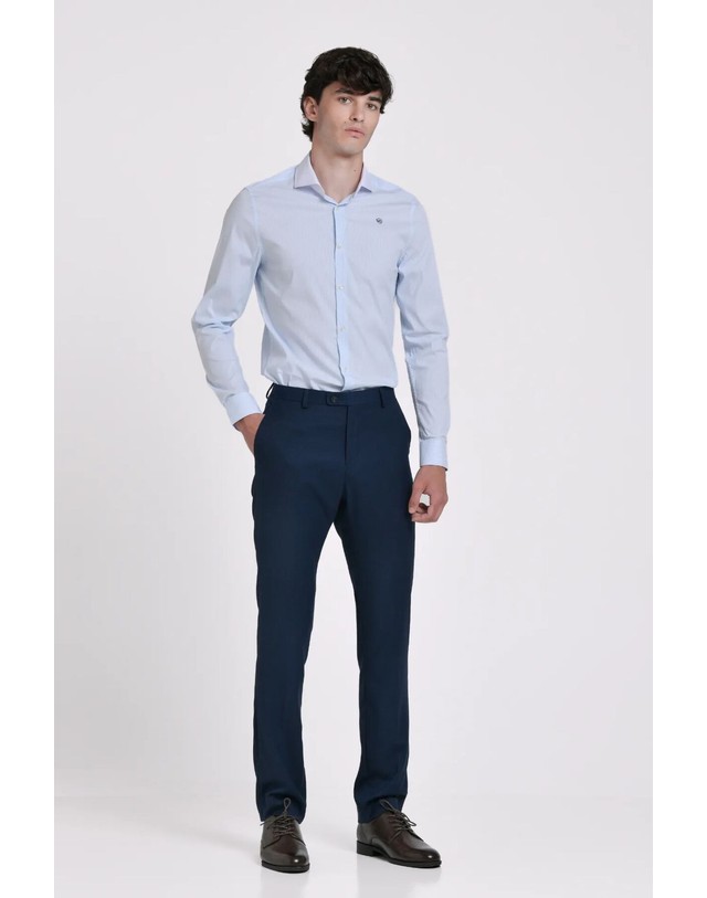 꼬르떼피엘 제이비지 스트라이프 배색 칼라 긴팔 셔츠 0204188 AZUL 블루 착용컷