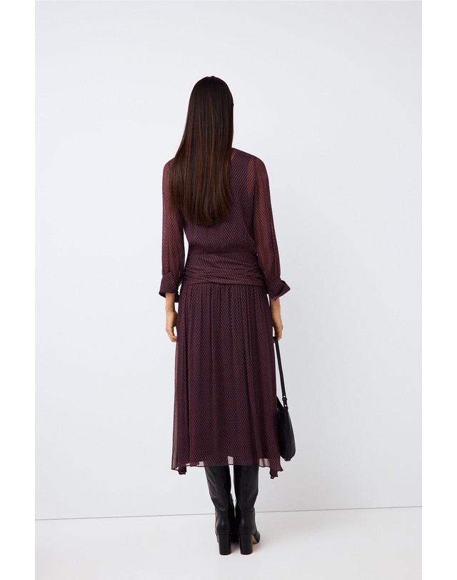 꼬르떼피엘 페드로 델 이에로 카울넥 긴팔 미디 원피스 3814493 MORADO 레드 착용컷