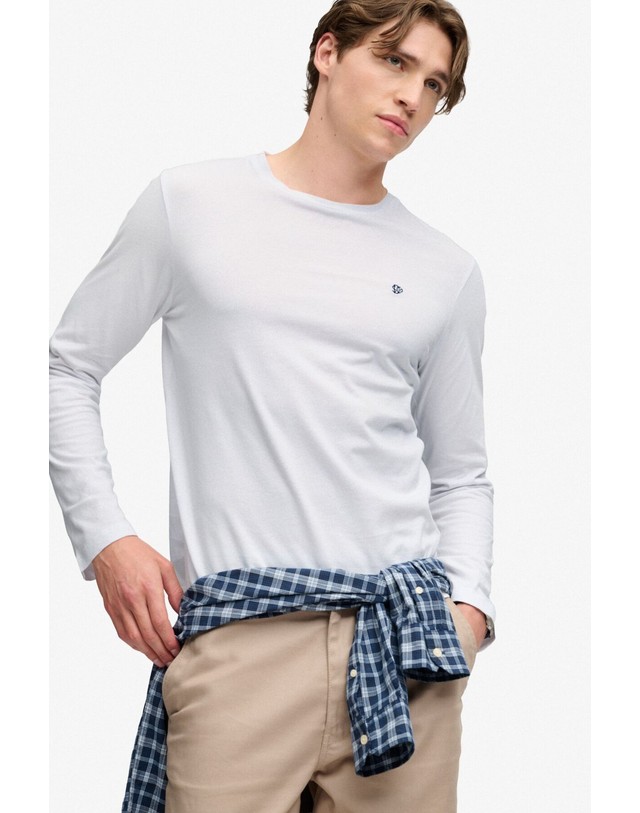 꼬르떼피엘 슈퍼드라이 베이직 라운드넥 긴팔 티셔츠 4254084 BLANCO 화이트 착용컷