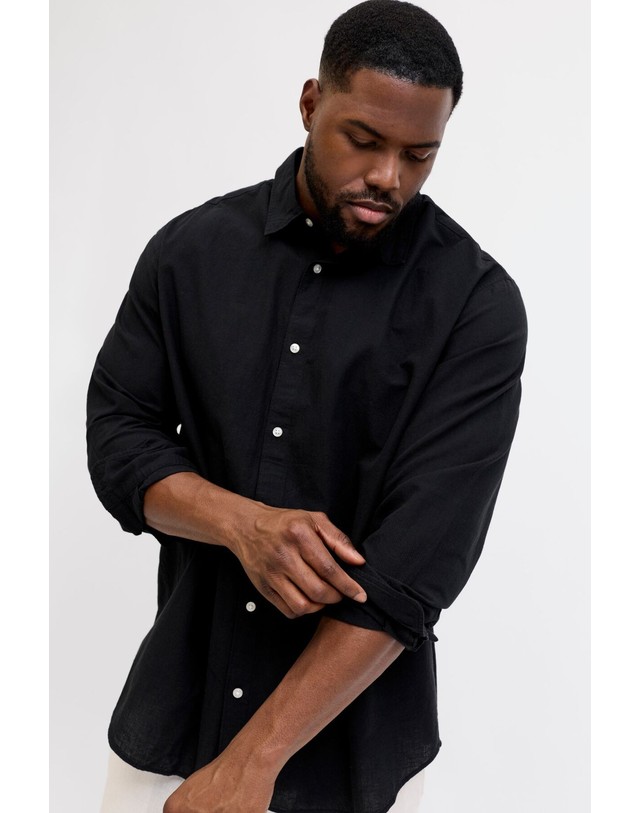 꼬르떼피엘 잭앤존스 빅사이즈 린넨 혼방 긴팔 셔츠 2850384 NEGRO 블랙 착용컷