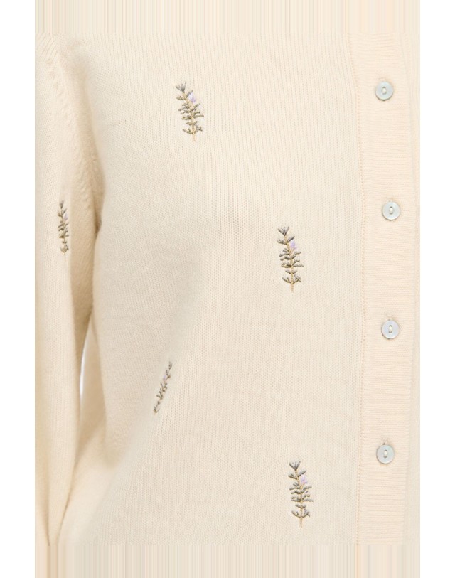 꼬르떼피엘 오브젝트 자수 라운드넥 버튼 가디건 3764467 BEIGE 아이보리 착용컷