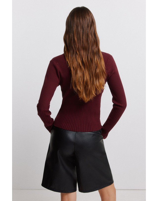 꼬르떼피엘 빌라 골지 브이넥 칼라 버튼 가디건 3764356 ROJO 레드 착용컷
