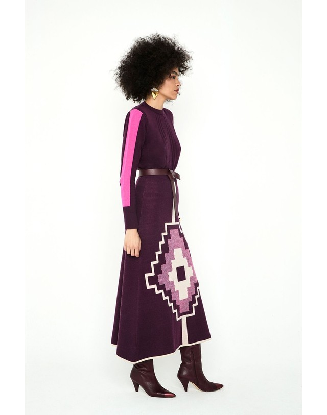 꼬르떼피엘 파남비 메리노 울 니트 롱 원피스 3764326 MORADO 퍼플 착용컷