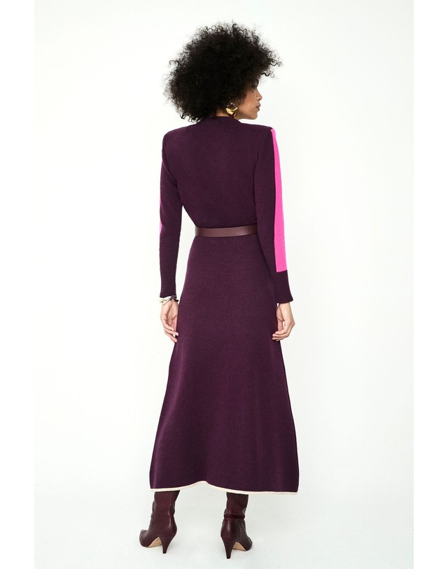 꼬르떼피엘 파남비 메리노 울 니트 롱 원피스 3764326 MORADO 퍼플 착용컷
