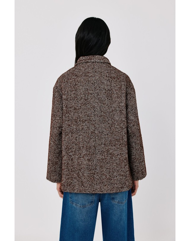꼬르떼피엘 꼬르떼피엘 헤링본 퍼널넥 숏 코트 6504254 ESTAMPADO MARRON 브라운 착용컷