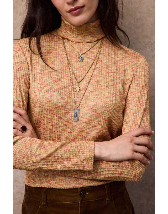 꼬르떼피엘 슬로우러브 멜란지 터틀넥 슬림핏 티셔츠 3444017 MULTICOLOR 멀티컬러 착용컷