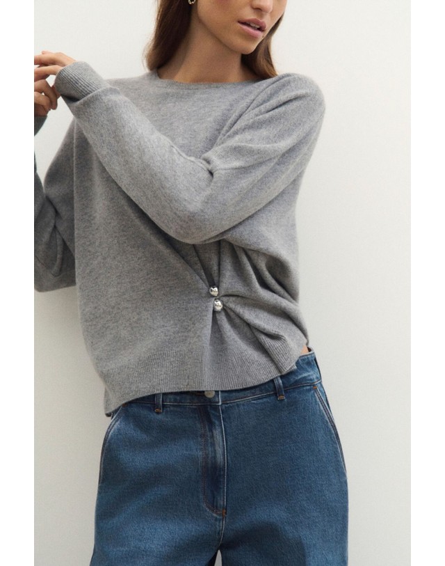 꼬르떼피엘 카롤 라운드넥 울 캐시미어 스웨터 3764457 GRIS 그레이 착용컷