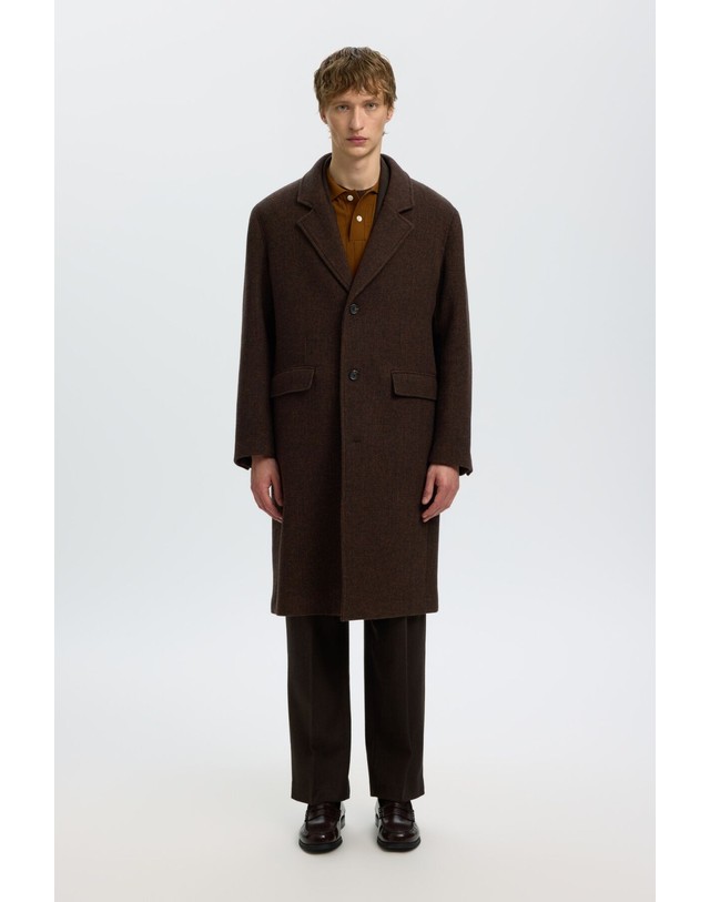 꼬르떼피엘 셀렉티드 울 혼방 싱글 롱 코트 8054039 MARRON OSCURO 초콜릿 착용컷