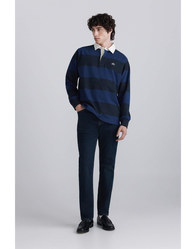꼬르떼피엘 스프링필드 스트라이프 럭비 긴팔 폴로셔츠 0224510 AZUL 네이비 착용컷