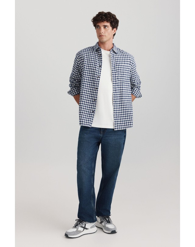 꼬르떼피엘 스프링필드 깅엄 체크 플란넬 긴팔 셔츠 0334031 AZUL 블루 착용컷