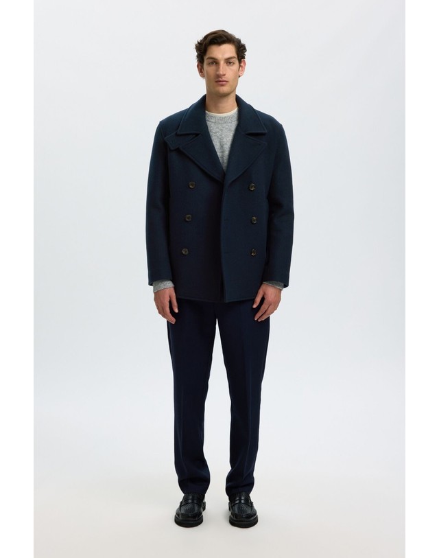 꼬르떼피엘 셀렉티드 울 블렌드 더블 버튼 숏 코트 6770831 AZUL MARINO 네이비 착용컷