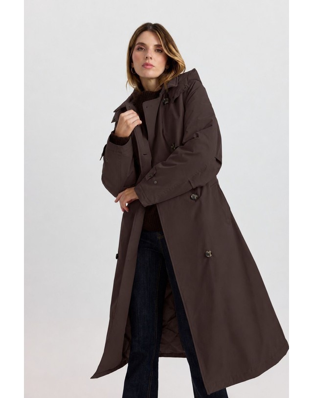 꼬르떼피엘 베로모다 셔츠카라 버튼 롱 패딩 코트 6434410 MARRON OSCURO 초콜릿 착용컷