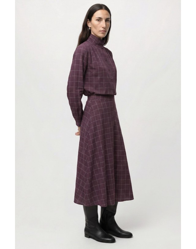 꼬르떼피엘 오브젝트 체크 플레어 미디 스커트 5724645 MORADO 퍼플 착용컷