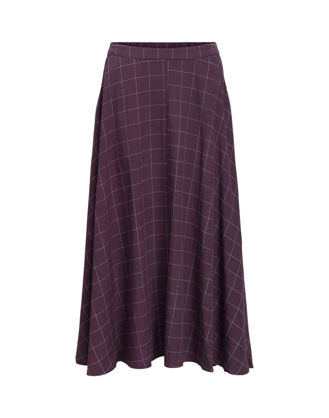 꼬르떼피엘 오브젝트 체크 플레어 미디 스커트 5724645 MORADO 퍼플 착용컷