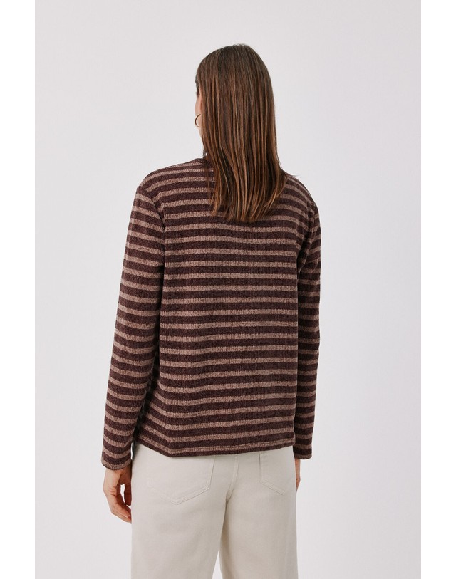 꼬르떼피엘 꼬르떼피엘 셔닐 스트라이프 긴팔 티셔츠 5684227 ESTAMPADO MARRON 브라운 착용컷