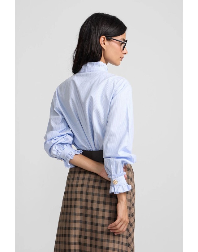 꼬르떼피엘 실본 러플 카라 스트라이프 긴팔 셔츠 4314256 AZUL 블루 착용컷