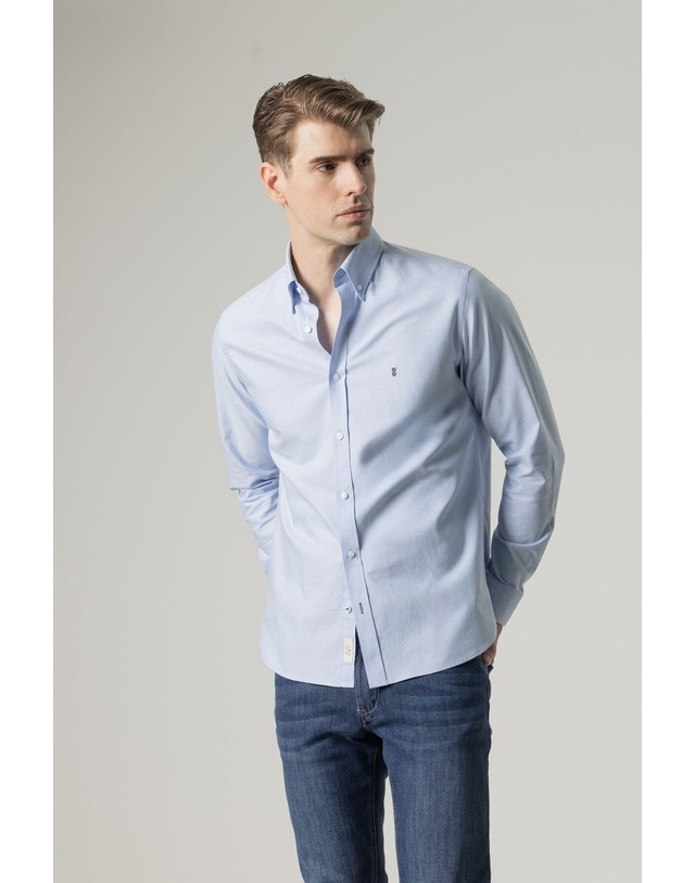 꼬르떼피엘 푸로에고 옥스포드 코튼 버튼다운 긴팔 셔츠 8304153 AZUL 블루 착용컷
