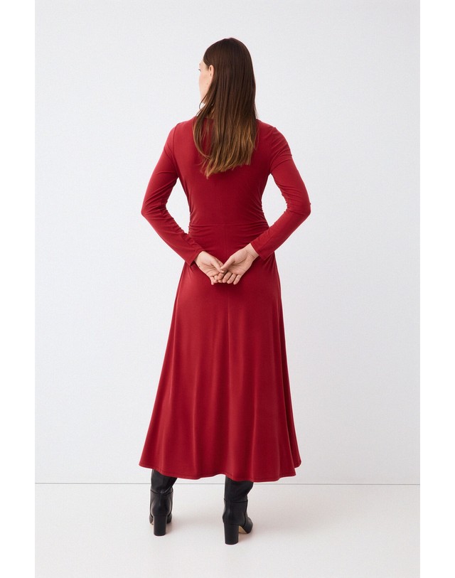 꼬르떼피엘 페드로 델 이에로 플루이드 매듭 긴팔 롱 원피스 6194232 ROJO 레드 착용컷