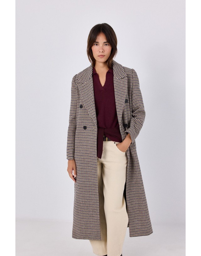 꼬르떼피엘 꼬르떼피엘 체크 롱 코트 6504263 ESTAMPADO VERDE 멀티컬러 착용컷