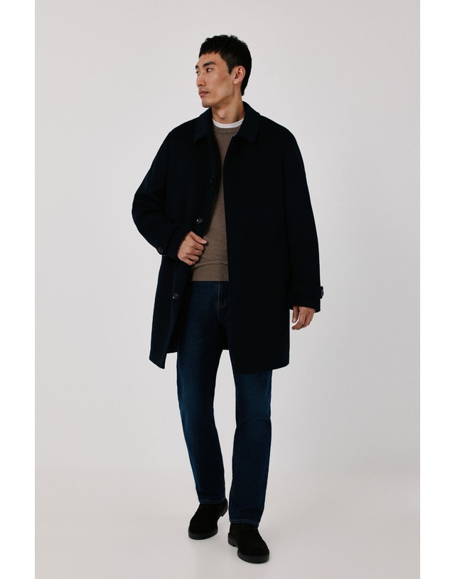 꼬르떼피엘 꼬르떼피엘 셔츠 카라 울 혼방 롱 코트 4394413 AZUL MARINO 네이비 착용컷