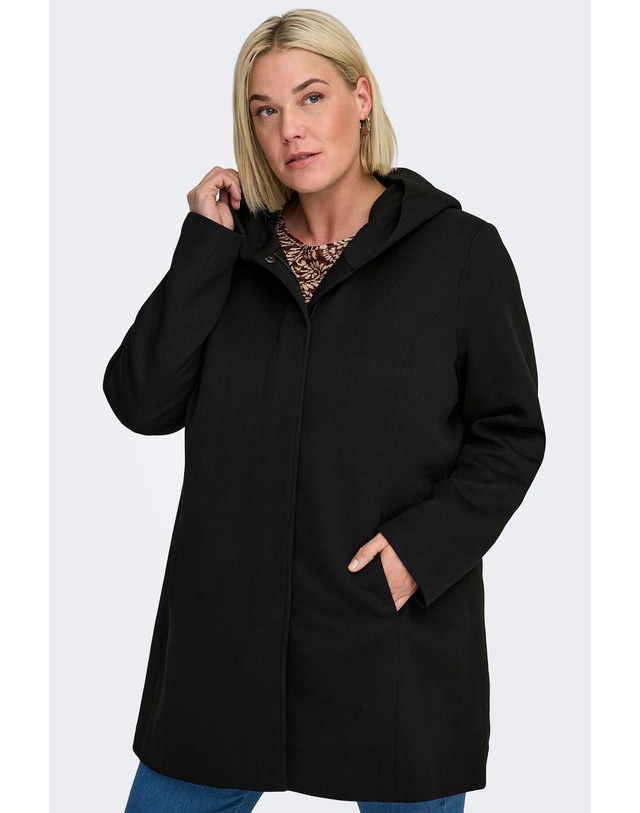 꼬르떼피엘 온리 빅사이즈 후드 미디 코트 9050590 NEGRO 블랙 착용컷