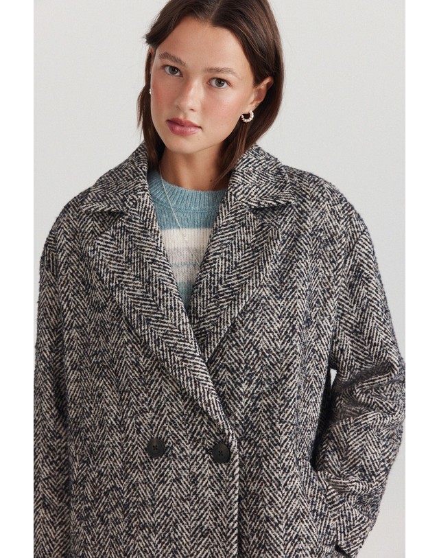 꼬르떼피엘 스프링필드 오버사이즈 헤링본 더블 코트 8234660 BEIGE 그레이 착용컷