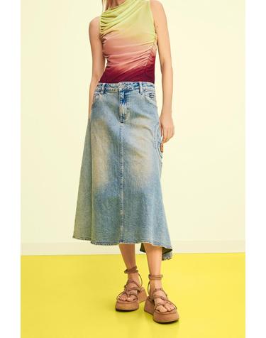 데시구알 트렌디 비대칭 데님 미디 스커트 26SWFD065089 MULTICOLOR
