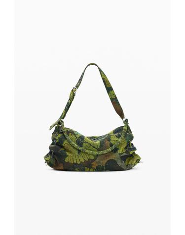 데시구알 리프 프린트 프린지 라지 숄더백 26WAXA034025 GREEN AND DARK TONES