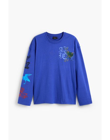 데시구알 블루 프린트 라운드넥 긴팔 티셔츠 26WMTK315036 ONE COLOR