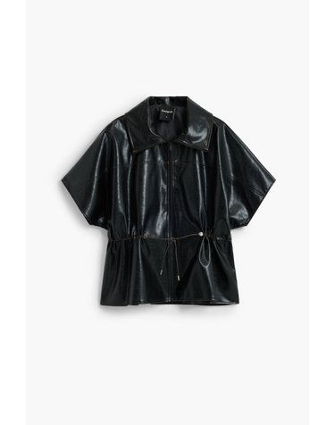 데시구알 가죽 이펙트 하이넥 반팔 판초 26WAIP022000 SOLID BLACK