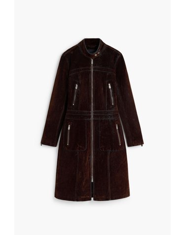 데시구알 벨벳 순면 지퍼 미디 코트 26WWEW206044 DARK BROWN