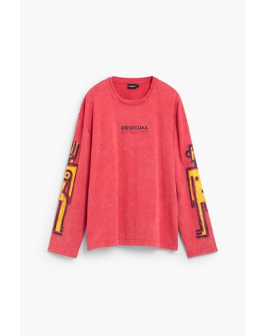 데시구알 프린트 면 라운드넥 긴팔 티셔츠 27SMTK243026 STRAWBERRY RED