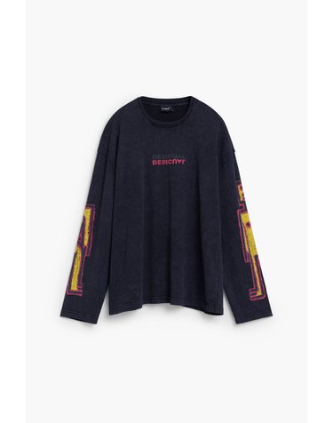 데시구알 프린트 면 라운드넥 긴팔 티셔츠 27SMTK142008 DARK GREY
